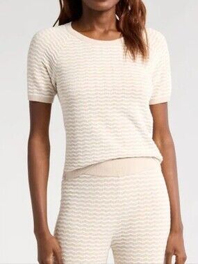 Barefoot Dreams CozyChic Ultra Lite Pointelle Short Sleeve Sweater Size Small